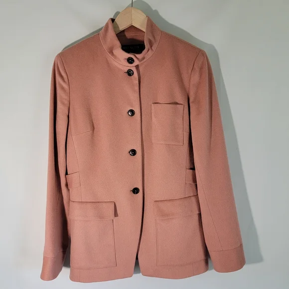 Anne Klein Salmon Pink/Peach 100% Cashmere Single Breasted Peacoat Blazer Size 8 - Picture 1 of 12